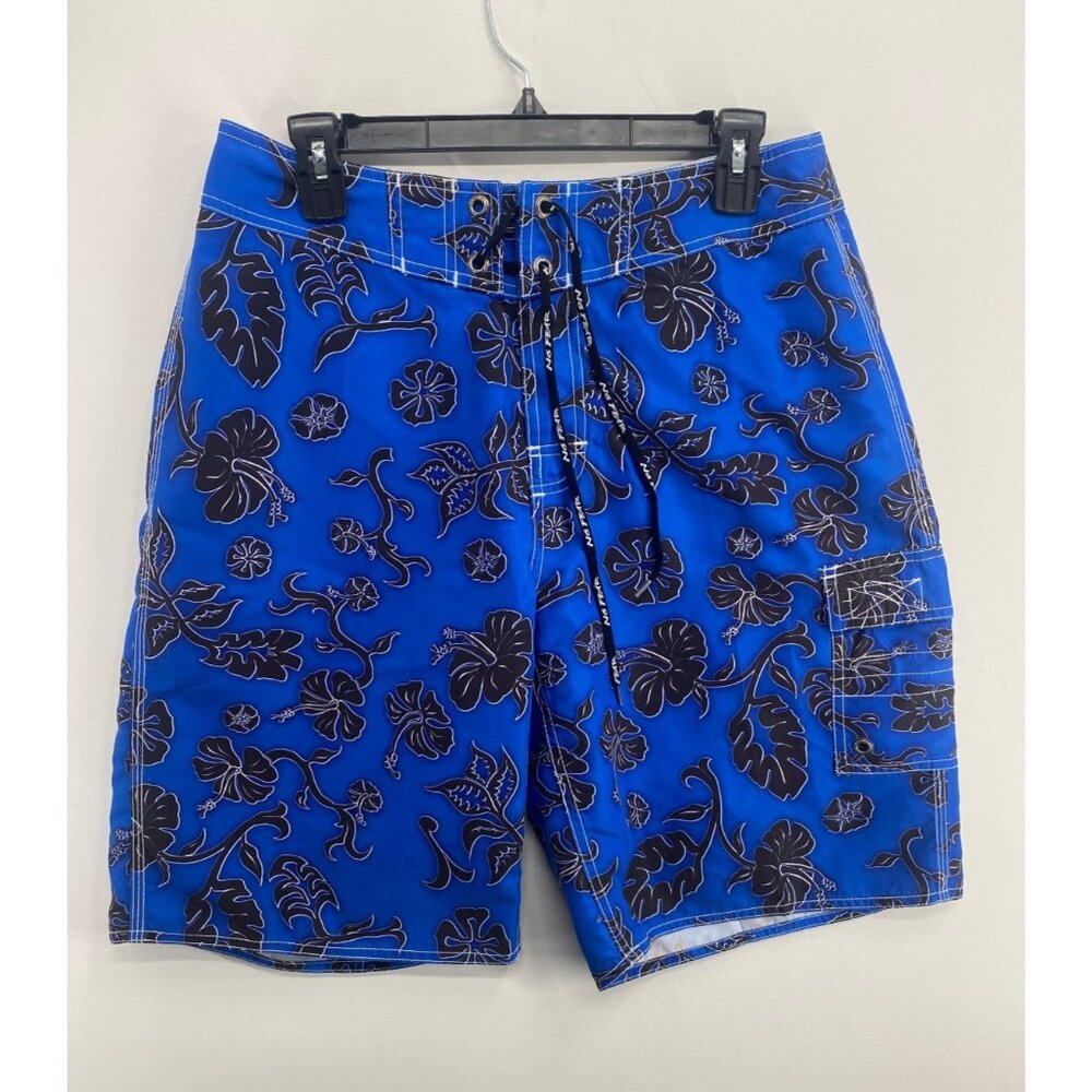 No Fear Board Shorts Mens 31 10" Floral AOP Beach Swim Trunks Cargo Style Pocket